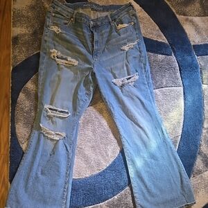 American Eagle Outfitters Women's Blue Distressed Jeans
